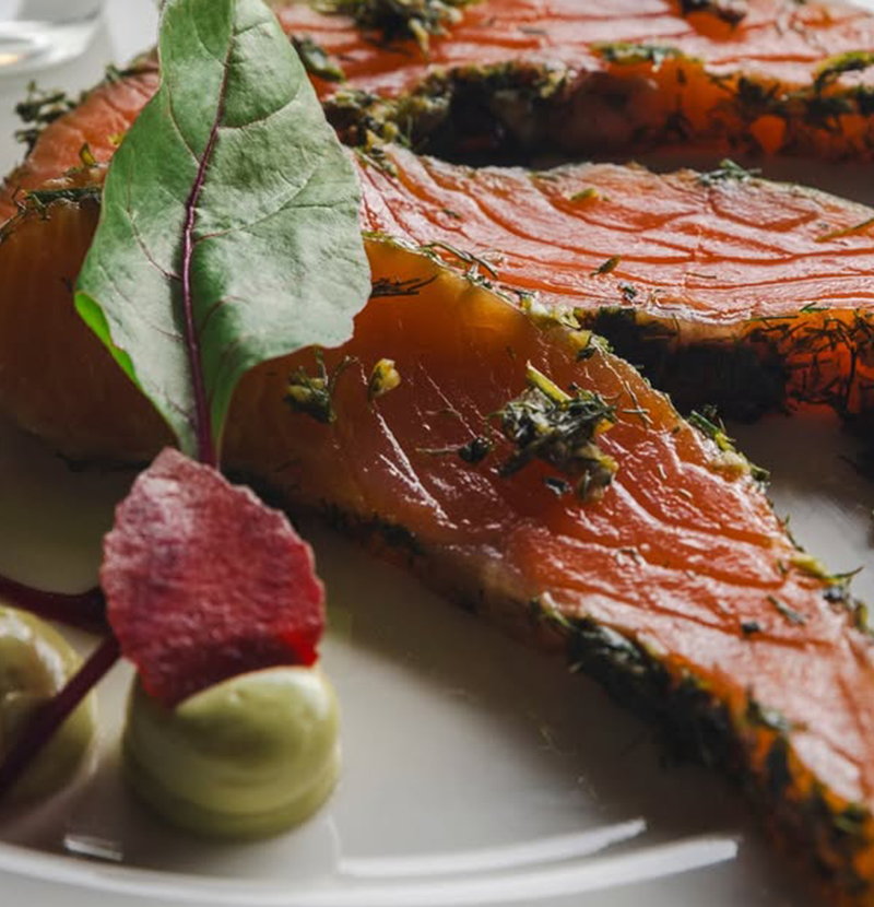Gravlax de saumon mariné, cuisine méditerranéenne, restaurant MB Marrakech